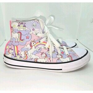 Converse Chuck Taylor All Star Kids High Top Sneakers Unicorn Castle Print US 2